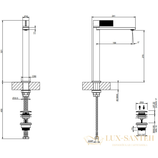 смеситель для раковины gessi inverso diamantato 73653.031, с донным клапаном, хром