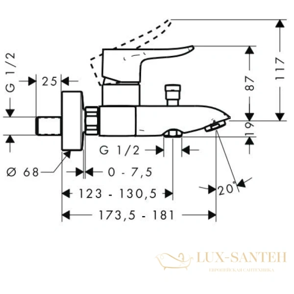 смеситель hansgrohe metris 31480000 для ванны с душем, хром