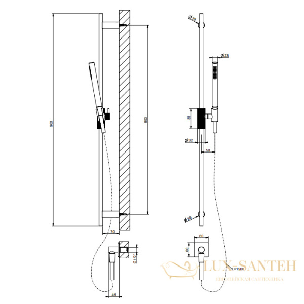 душевой гарнитур gessi inverso diamantato 73641.727, brass brushed pvd