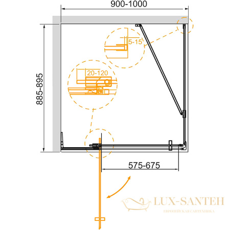 душевой уголок cezares slider slider-ah-1-90-90/100-br-nero 100x90 профиль черный матовый, стекло бронзовое