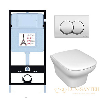 комплект jacob delafon vox e21747ru-cp, унитаз, инсталляция, сиденье микролифт, панель смыва, хром глянцевый