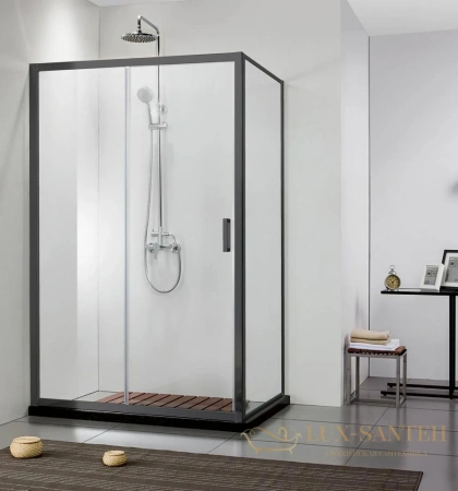 неподвижная душевая стенка aquatek aq ari wa 09020bl 900x2000, для комбинации с дверью, профиль черный, стекло прозрачное