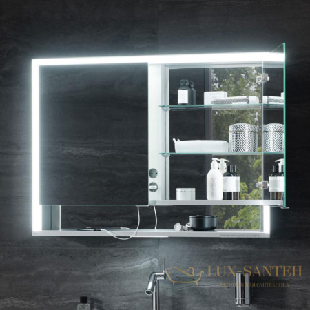 зеркальный шкаф keuco royal lumos, 14308171301, с подсветкой, 1050х735х165 мм, к.: анодированный серебристый алюминий/белое стекло