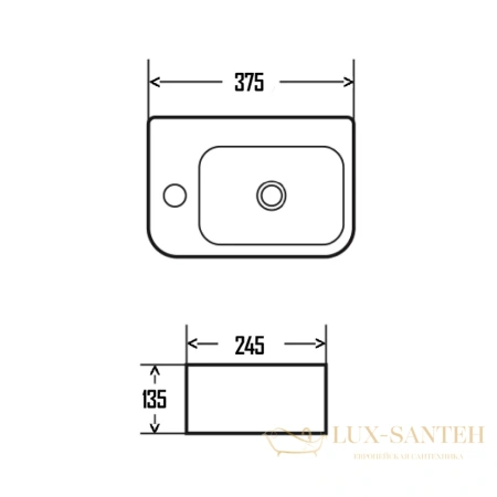 раковина подвесная aquame, aqm5006l, 375*245 мм, 1 отверстие под смеситель, левосторонняя, белый глянцевый