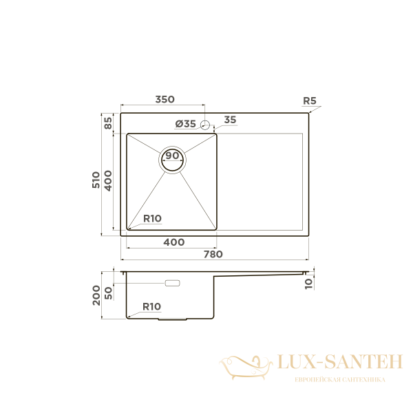 кухонная мойка omoikiri akisame 78-lg-l нерж.сталь х светлое золото, 4973085