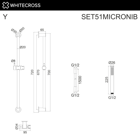 душевой гарнитур на штанге whitecross, set51micronib, никель брашированный