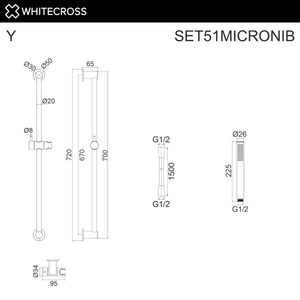 душевой гарнитур на штанге whitecross, set51micronib, никель брашированный