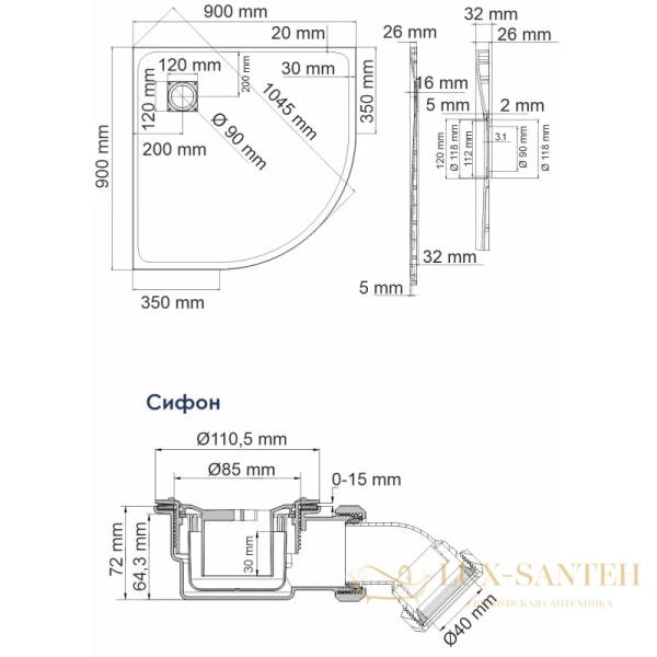 душевой поддон wasserkraft elbe 74t01 90x90 см, черный