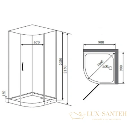 душевая кабина timo armo h-506 90x90x215 см, стекло прозрачное