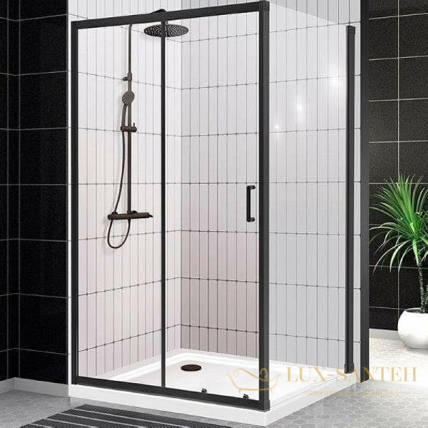 душевой уголок belbagno uno uno-195-ah-1-120/80-c-nero 120x80 см профиль черный матовый, стекло прозрачное