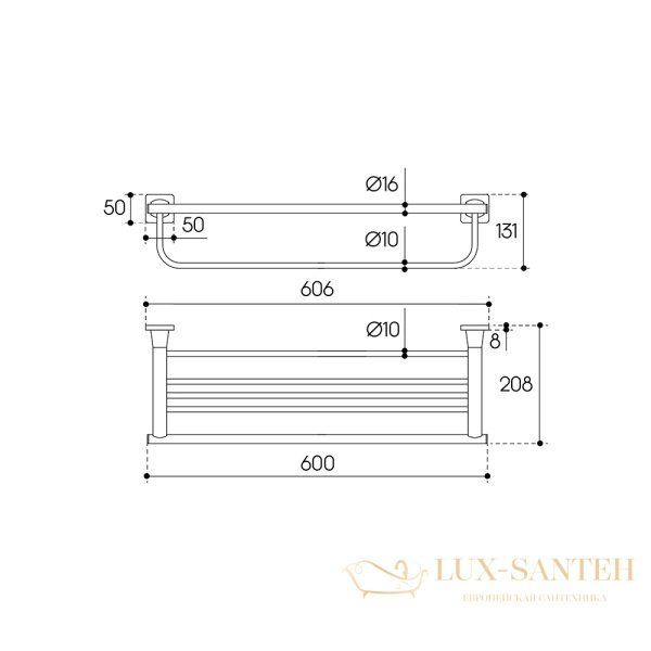 полка для полотенец 600 мм, aqueduto respingo res0800, хром