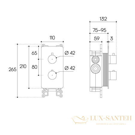 термостат для душа скрытого монтажа aqueduto aceno ace0200, со встроенной частью, на 2 выхода, хром