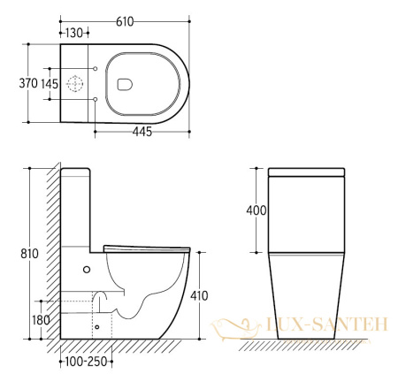 унитаз напольный безободковый charus caravan r&t ct700-131w, в комплекте c бачком с арматурой слива и сиденьем softclose, горизонтальный выпуск, белый
