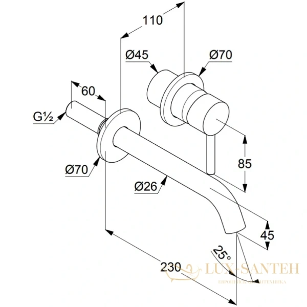смеситель kludi bozz 38245n076 для раковины, встраиваемый, золото матовое 