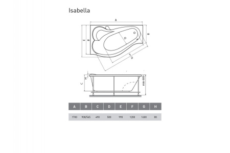 ванна акриловая relisan isabella l 170x90