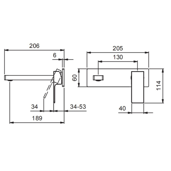смеситель для раковины, fantini mint, 34 93 f813b, встраиваемый, на 2 отв, без донного клапана, излив 190мм (наружняя часть), нержавеющая сталь