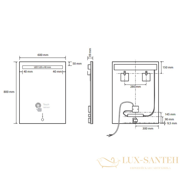 зеркало bemeta 101201107 с подсветкой с сенсорным выключателем