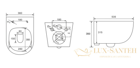 унитаз подвесной безободковый charus infinito rimless ewc700-130w, с быстросъемной крышкой с сиденьем, микролифт,белый глянцевый