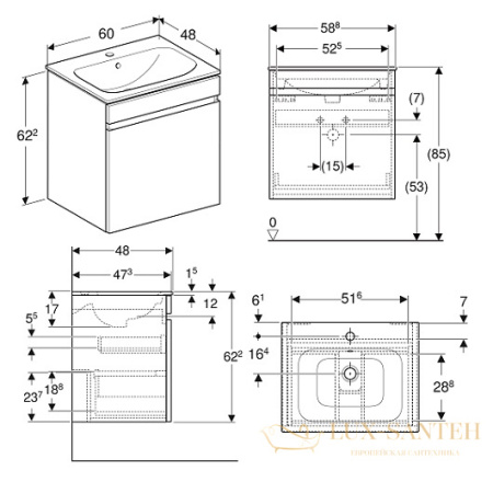 комплект мебели для ванной geberit renova plan 529.915.jk.6 60 см, лава, матовый