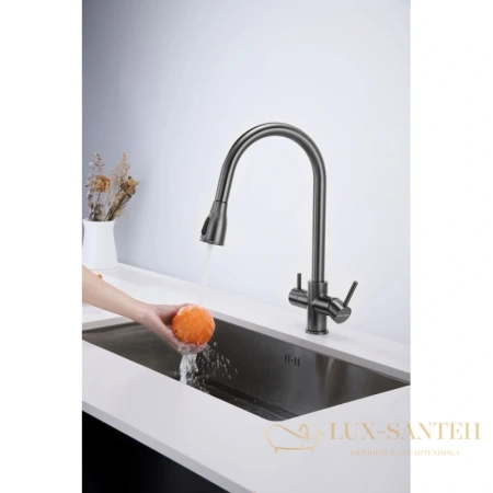 смеситель paulmark lange la214212-gm для кухни с подключением к фильтру, вороненая сталь