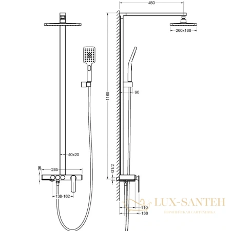 душевая система timo torne sx-4310/00 260x188 мм, хром
