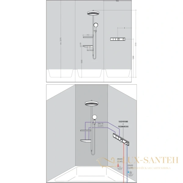 душевая система hansgrohe rainfinity showerpipe 360 26842700 скрытого монтажа, белый матовый
