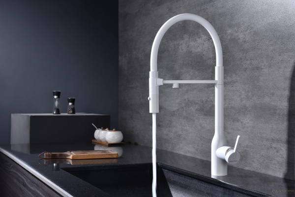 смеситель для кухни под фильтр с гибким изливом paulmark magneto one ma213188-wh, белый матовый