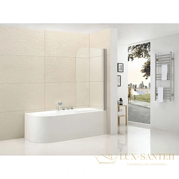 шторка для ванны cezares eco-v-1 eco-o-v-1-80/140-p-cr-r 80 см, стекло рифленое