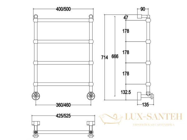 полотенцесушитель водяной 71,4х42,5 margaroli sole 442 ts, 4423604orbts, жженая бронза