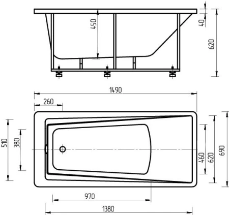 акриловая ванна aquatek либра 150х70 lib150-0000024 без гидромассажа, с фронтальным экраном, слив слева