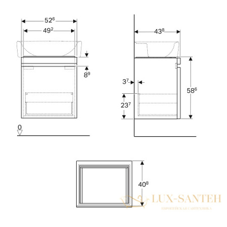 тумба под раковину geberit renova plan 869600000 526х438 мм, белый глянец