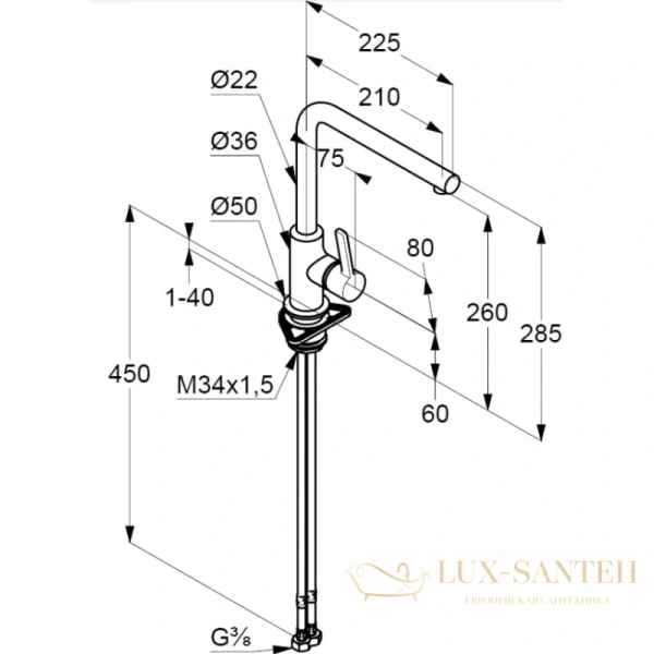 смеситель kludi l-ine s 408033975 для кухни, черный матовый