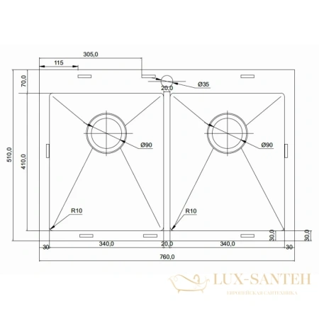 кухонная мойка seaman eco marino smb-7651ds.a, нержавеющая сталь