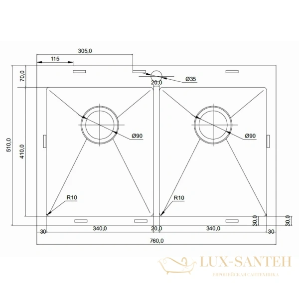 кухонная мойка seaman eco marino smb-7651ds.a, нержавеющая сталь