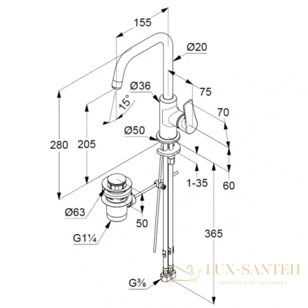 смеситель для раковины kludi pure&solid 340250575 с донным клапаном, хром