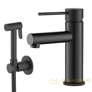 смеситель для раковины с гигиеническим душем timo saona 2360/03g, черный матовый