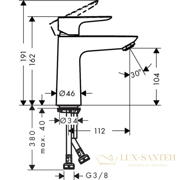 смеситель для раковины hansgrohe talis e 71712340 110 однорычажный без сливного набора хром-черный