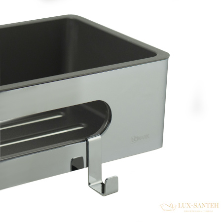 полка для душа lemark shelf line 9771043, 295 мм, с крючками и вставкой из пластика, хром/вставка-графит