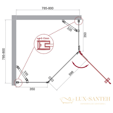 душевой уголок belbagno kraft kraft-p-1-80-c-cr-r 80х80 см профиль хром, стекло прозрачное 