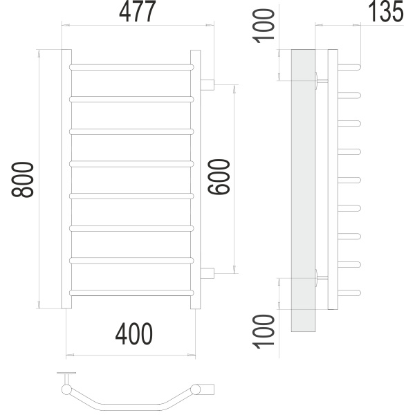 полотенцесушитель водяной terminus виктория 4670078530103 п8 400х800 с боковым подключением 600