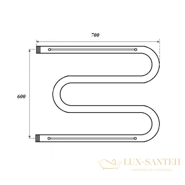 полотенцесушитель 600x700 водяной point pn38667p м-образный (1") с полкой, хром