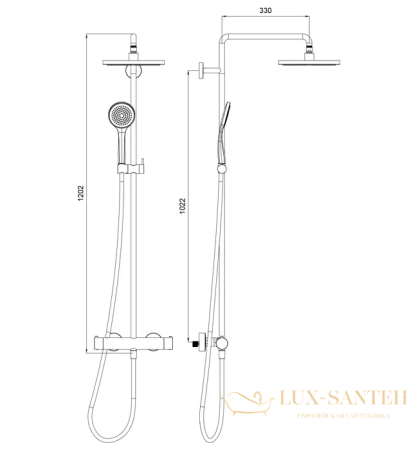 душевая система для душа almar velvet rain e405002.ab, с термостатом, черный хром глянцевый брашированный pvd