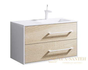 подвесная тумба под умывальник aqwella майами-90, mai.01.09/r, цвет дуб сонома/белый