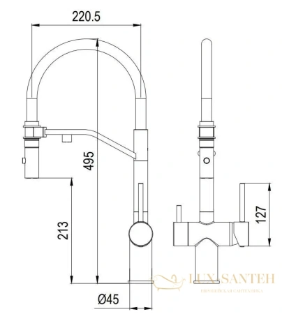 смеситель для кухни под фильтр с гибким изливом milacio ultra mcu.557.gd, золото брашированное/черный