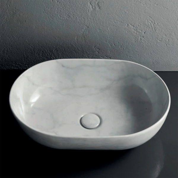 globo t-edge, b6o54.mc*0, раковина-чаша на столешницу 54х36 см, без отв под смеситель, цвет marmo di carrara