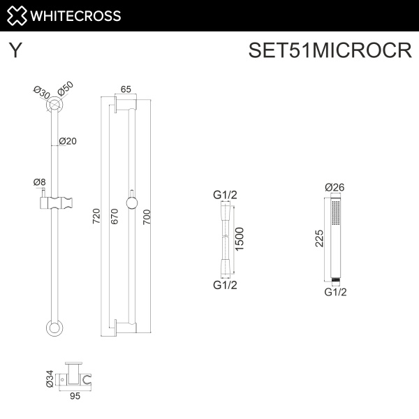 душевой гарнитур на штанге whitecross, set51microcr, хром