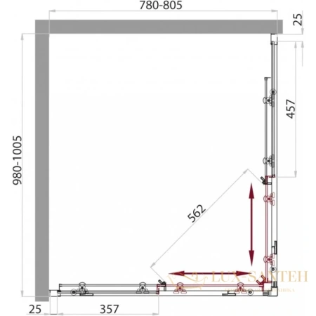душевой уголок belbagno sela-ah-2 sela-ah-2-100/80-p-cr 100x80 см, стекло рифленое