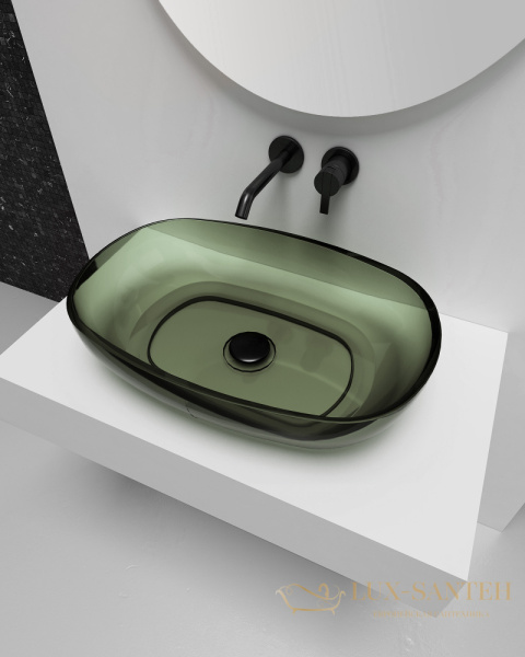 раковина накладная прозрачная abber kristall at2805vesuvian, 60х40 см, оливковый