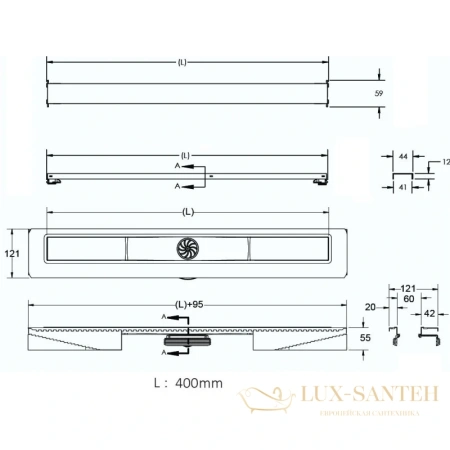 душевой канал berges c1 norma 090035 400 мм, матовый хром