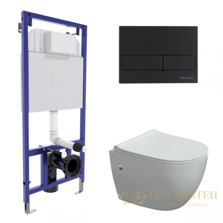 комплект berges  043280: подвесной унитаз okus с системой инсталляции novum 525 и панелью смыва, черный матовый